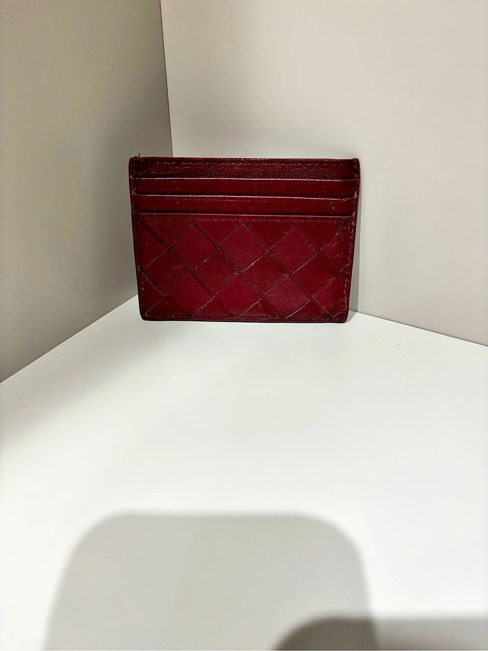 Quince Intrecciato woven Leather Card Case Red Wallet